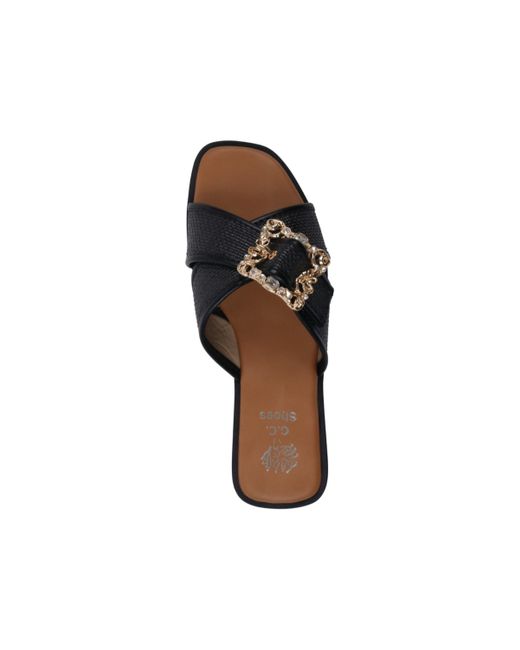 Gc Shoes Black Ivy Embellished Buckle Slide Flat Sandals