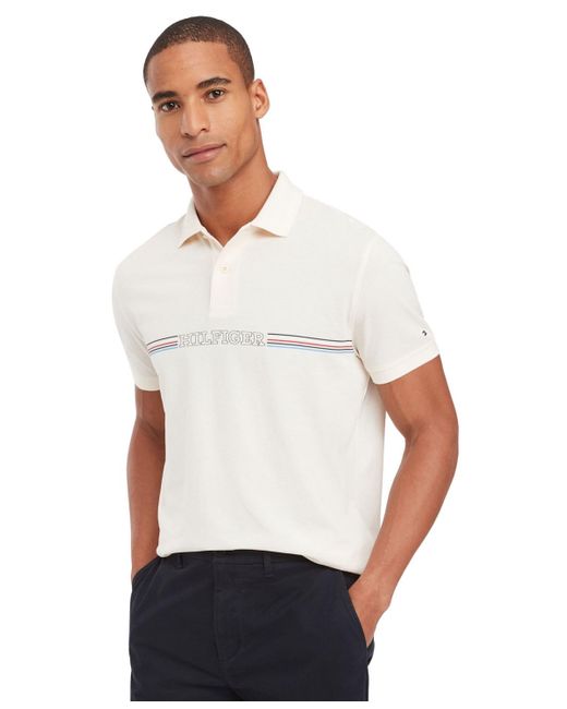 Tommy Hilfiger White Striped Chest Short Sleeve Polo Shirt for men