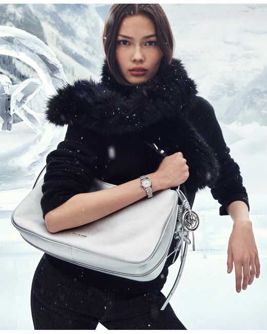 Michael Kors Gray Michael Nolita Large Top Zip Convertible Shoulder Bag