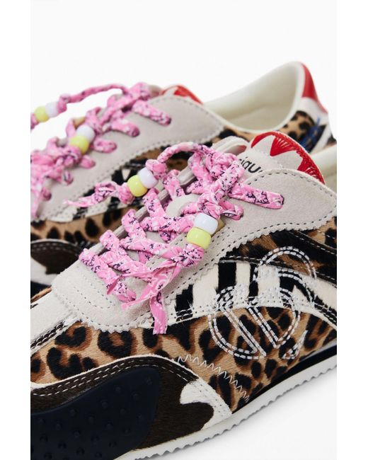 Desigual White Patchwork Animal Print Sneakers