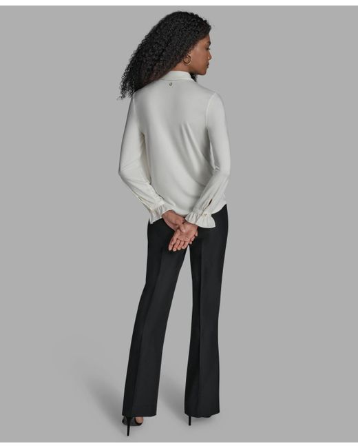 BCBGMAXAZRIA Gray Button Down Ruffle Front Blouse