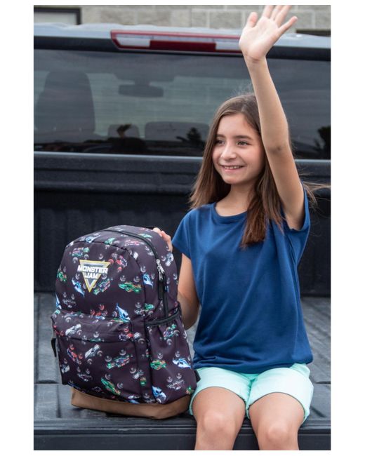 MONSTER JAM Black Backpack Dragon Zombie Grave digger Megalodon Truck All-over Print School Book Bag