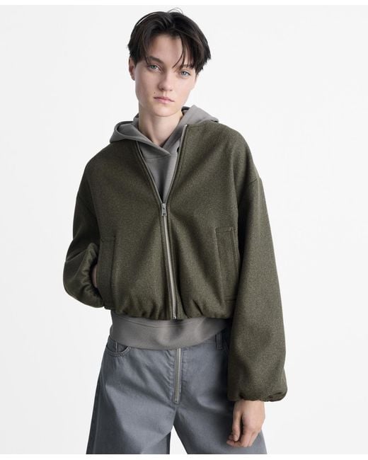 Mango Gray Gathered Bomber Jacket