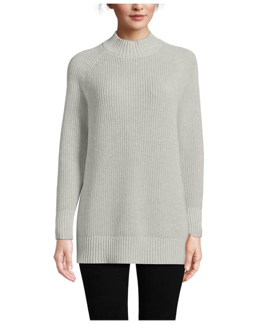 Lands' End Gray Drifter Shaker Easy Fit Mock Neck Tunic Sweater
