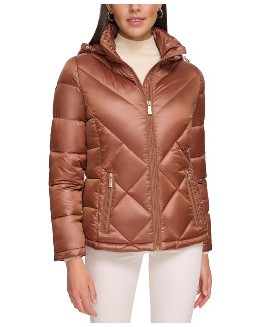 Calvin Klein Brown Shine Hooded Packable Puffer Coat