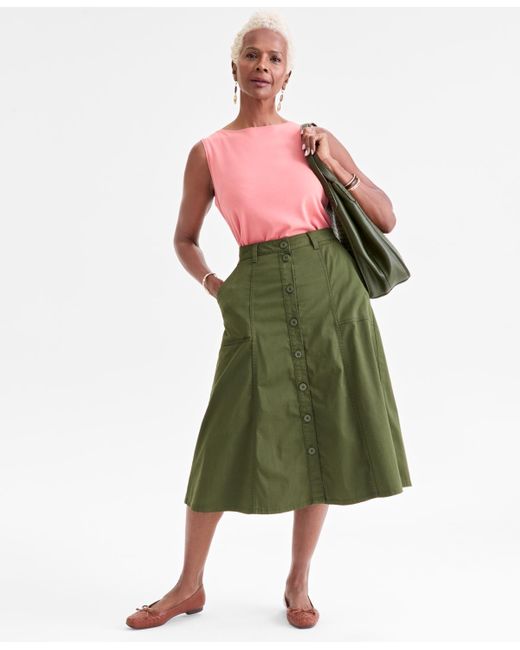 Style & Co. Green Mid-rise Utility Midi Skirt