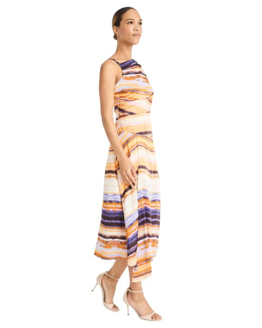Maggy London White Satin Georgette Striped Asymmetrical Dress