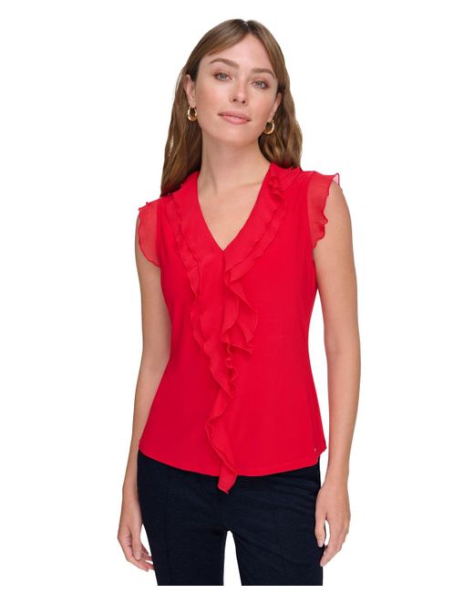 Tommy Hilfiger Red Ruffled Mixed-media Top