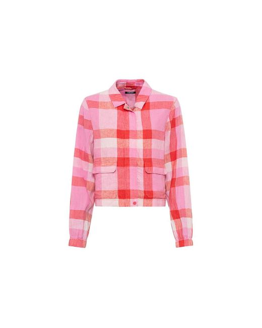 Olsen Pink 100% Linen Plaid Cropped Jacket