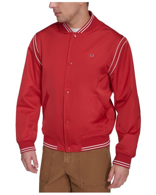 Champion Red Varsity Stripe Bomber Jacket for men