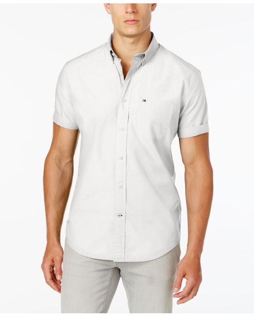 Tommy Hilfiger Cotton Maxwell Short-sleeve Button-down Classic Fit Shirt,  Created For Macy's in White for Men - Save 14% | Lyst