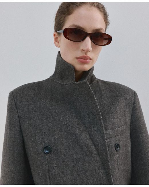 Mango Gray Double-breasted Wool Coat