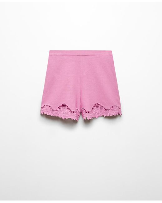 Mango Pink Embroidered Cotton Shorts