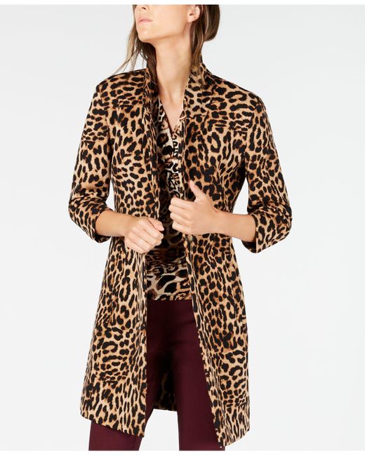 INC International Concepts Brown Inc Leopard-print Cocoon Coat, Created For Macy's