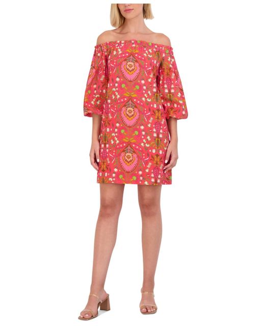 Vince Camuto Red Paisley-print Off-the-shoulder Dress