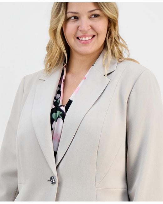 Kasper Gray Plus Size Stretch-crepe Single-button Blazer