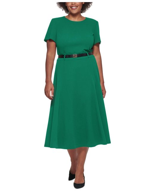 Calvin Klein Green Plus Size Belted A-line Dress