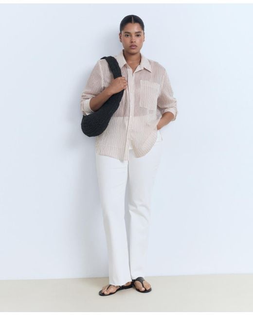 Mango White Semi-transparent Striped Shirt