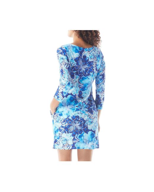 Beach House Style Blue Quinn Split Neck Tunic Dress