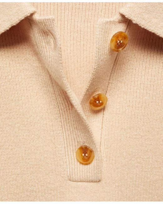 Mango Natural Buttoned Collar Knit Sweater