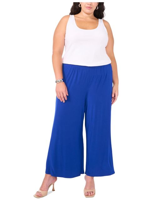 Vince Camuto Blue Plus Size Solid Pull-on Wide-leg Pants