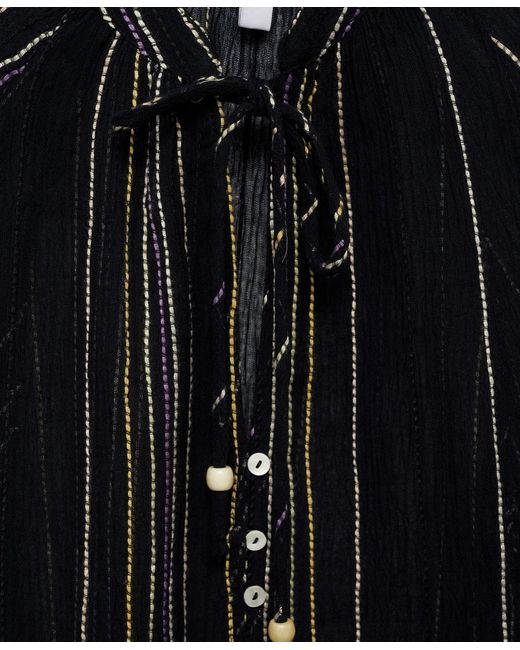 Mango Black Striped Bow Blouse