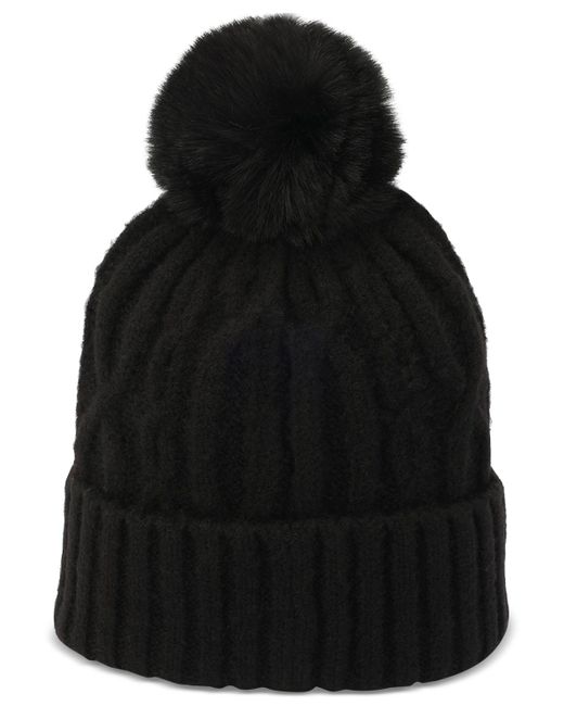 Hunter Black Faux-fur-pom Cable-knit Beanie