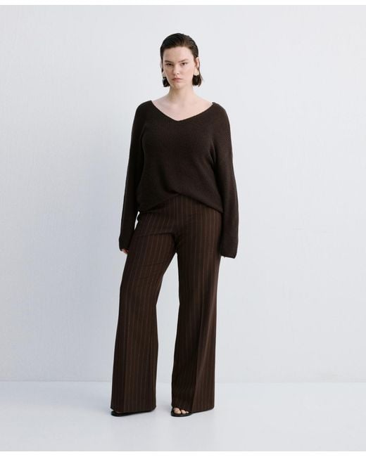 Mango Black V-neck Lace Pattern Knitted Sweater