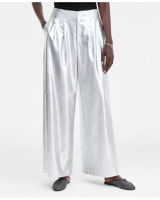 INC International Concepts White Metallic Wide-leg Pants