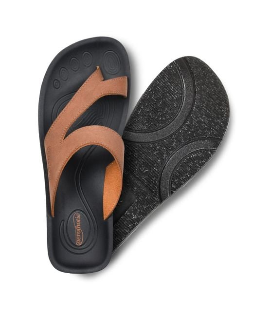 AEROTHOTIC Black Odal Split Toe Arch Support Sandals
