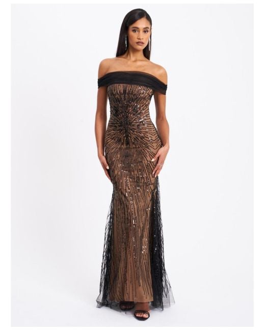 Miss Circle Qeturah Embroidered Sequin Off Shoulder Mesh Gown in Brown | Lyst Miss Circle Qeturah Embroidered Sequin Off Shoulder Mesh Gown in Brown | Lyst