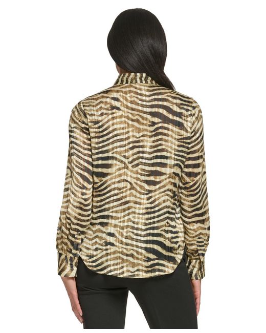 DKNY Multicolor Animal-print Tie-neck Blouse