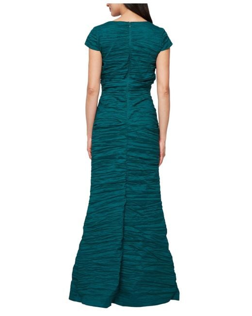 Alex Evenings Green Crinkle Stretch Taffeta Long Gown