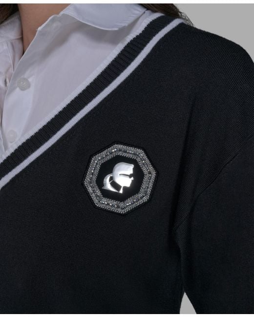 Karl Lagerfeld Black Twofer Patch V-neck Sweater
