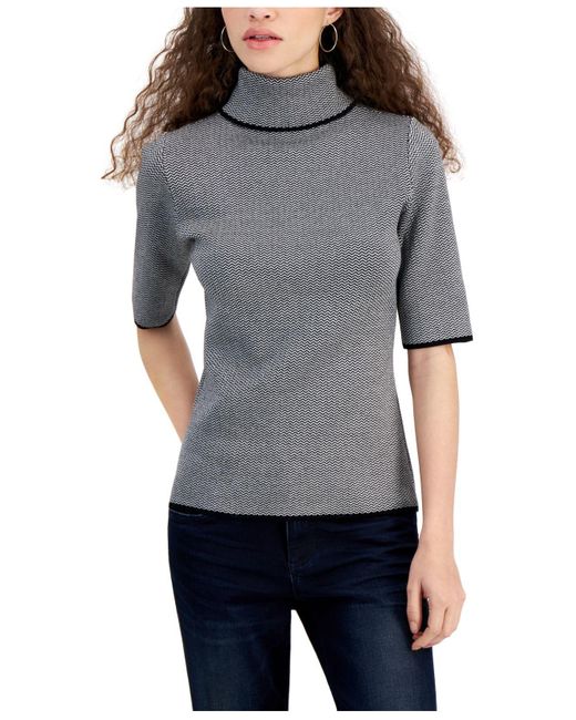 Fever Gray Elbow-sleeve Turtleneck Sweater