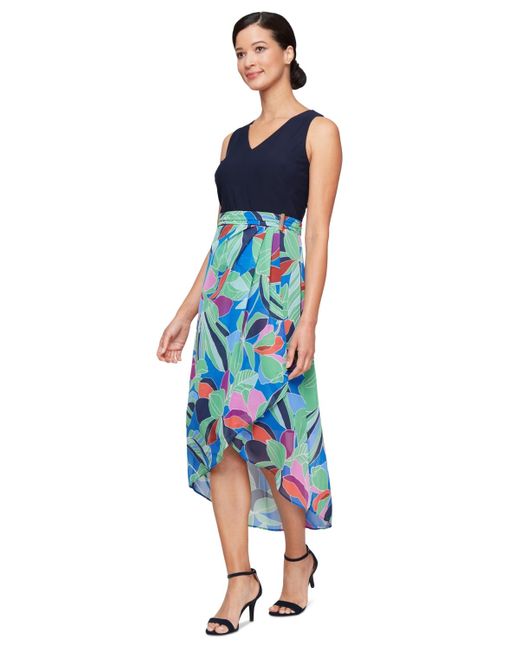 Sl Fashions Blue Mixed-media A-line Sleeveless Dress