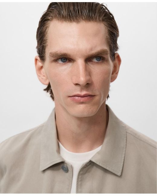 Mango White Pockets Lyocell Cotton Jacket for men