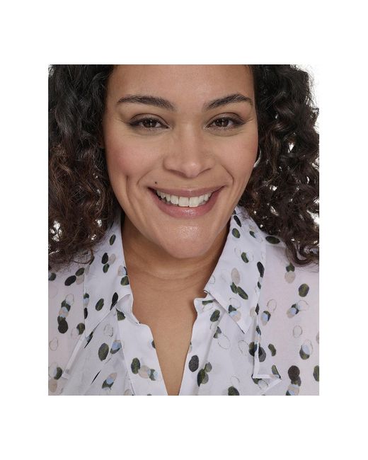 Calvin Klein Blue Plus Size Dot-print Ruffled Blouse