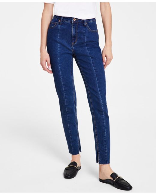 Anne Klein Blue Seamed High-rise Slit-hem Denim Jeans