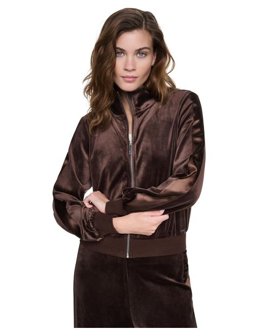 DKNY Brown Petite Mock-neck Zip-front Jacket