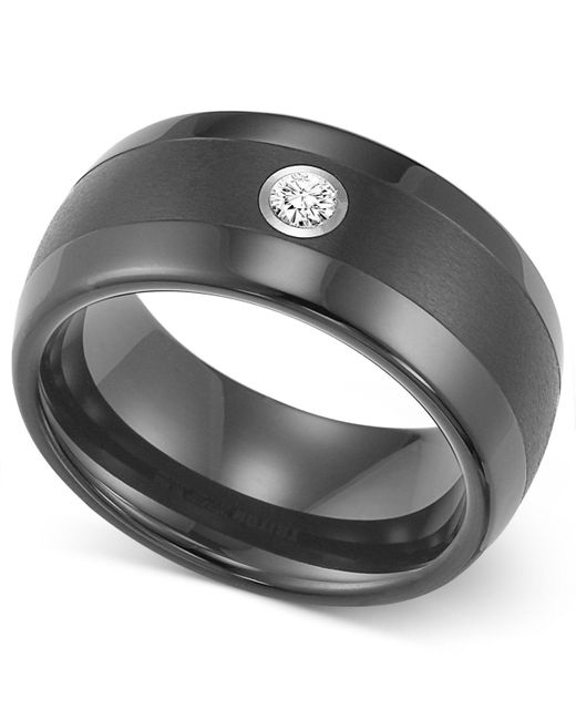 Lyst - Triton Black Tungsten Ring, Diamond Wedding Band (1/10 Ct. T.w ...