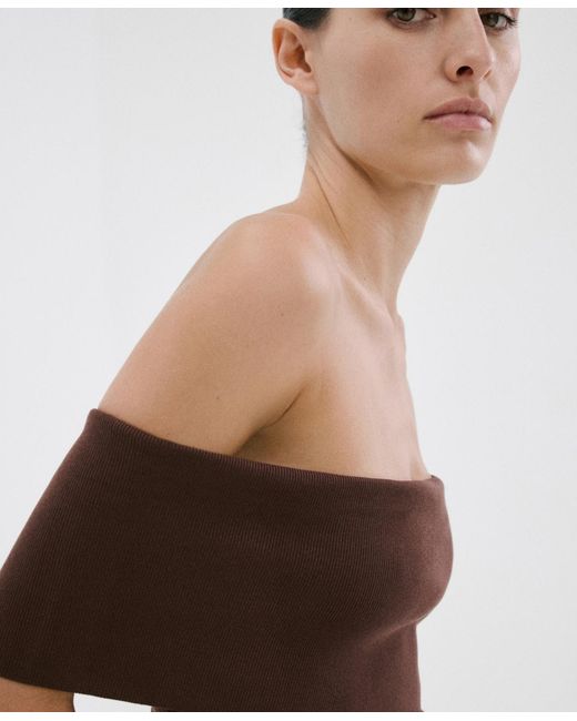 Mango Brown Strapless Knitted Top