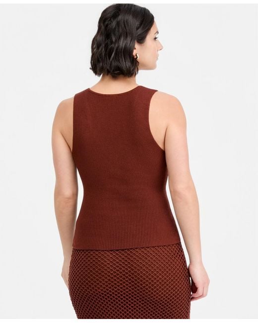 BarIII Red Ribbed Button-front Top