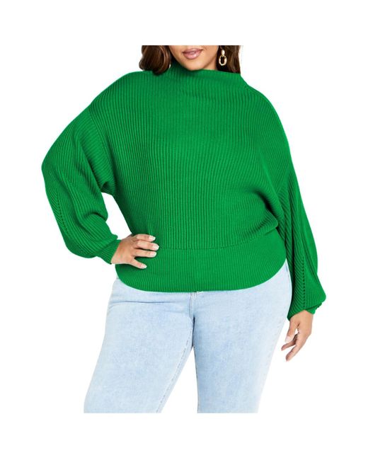 City Chic Green Plus Size Angel Sleeve Sweater