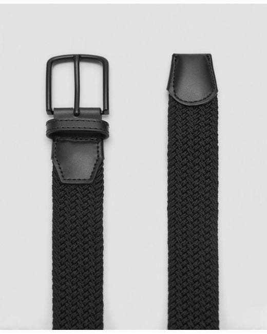 Mango White Braided Elastic Belt for men
