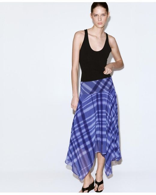 Mango Blue Long Flared Skirt