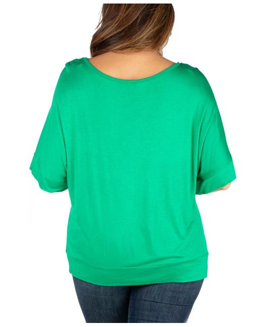 24seven Comfort Apparel Green Plus Size Short Sleeve Loose Fitting Dolman Top