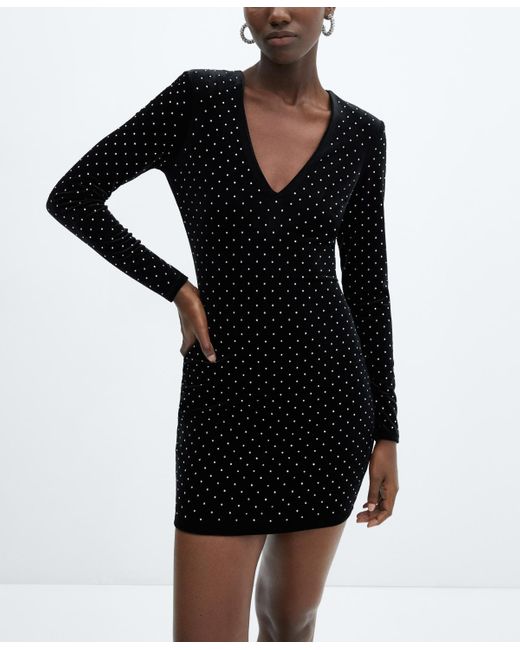 Mango Rhinestones Velvet Dress in Black Lyst