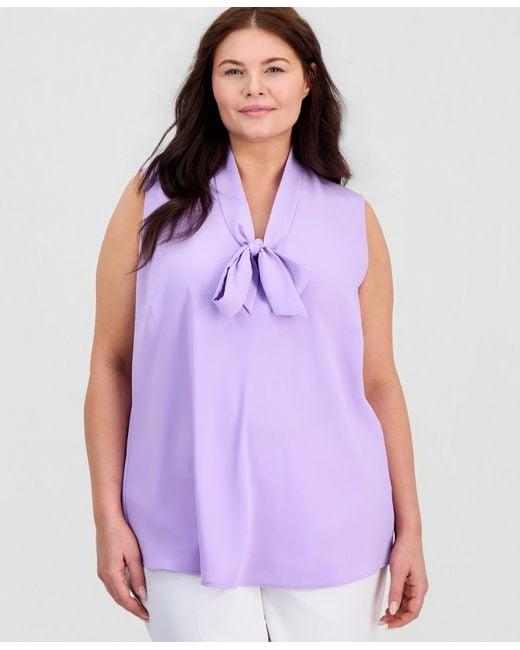 Kasper White Plus Size Bow Top