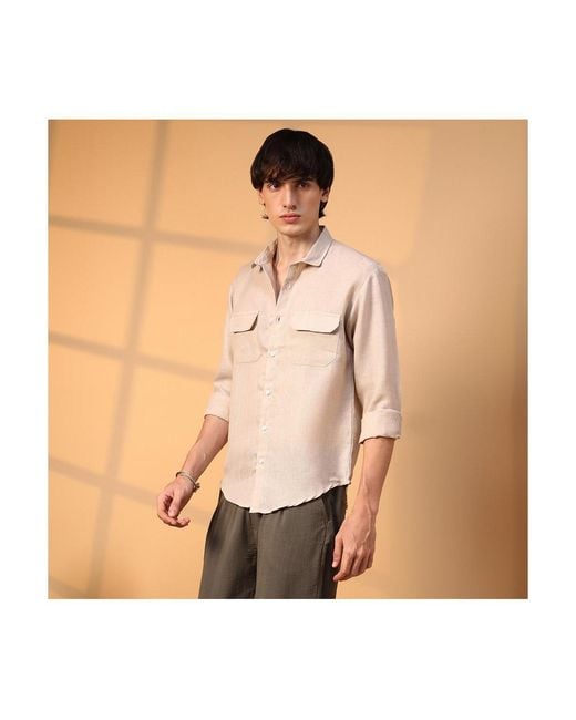 Campus Sutra Pink Solid Utility Shirt for men